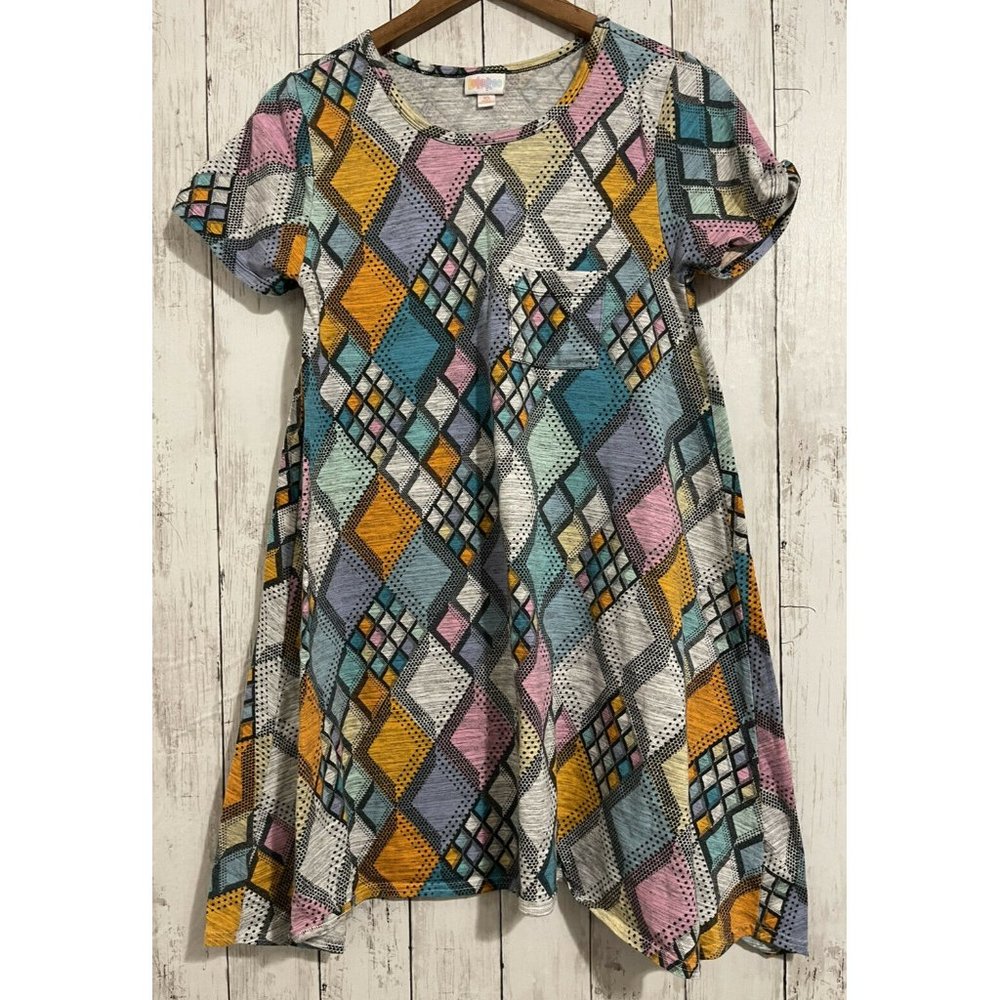 Lularoe Size XS High Low Dress Multi Color Geometric Diamond Simply Comfortable